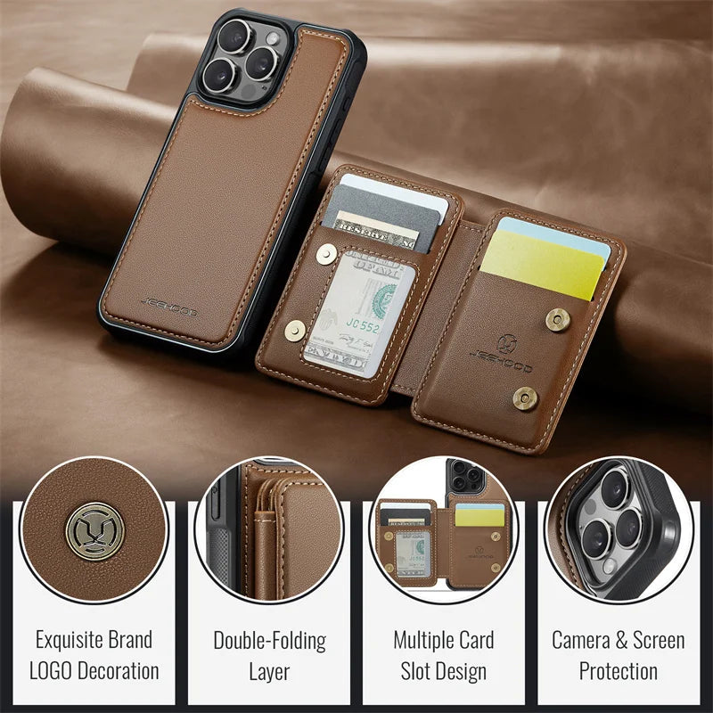 Luxury Leather Wallet Card Slot Magsafe iPhone Case