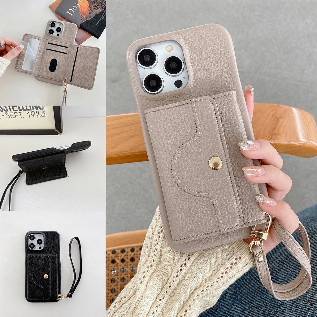 Luxury Mirror Card Wallet Leather Case for iPhones