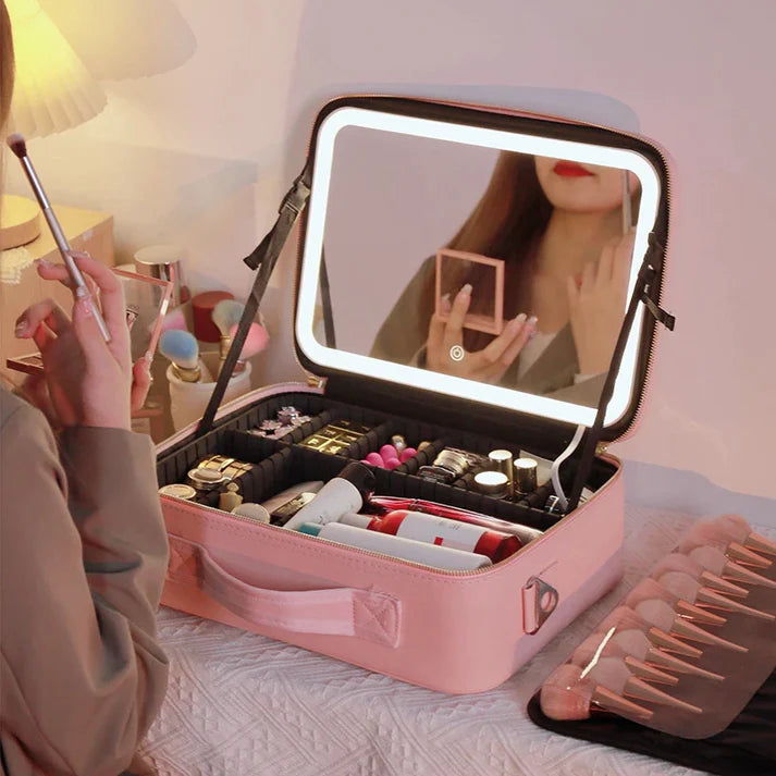 Smart Travel Cosmetic Bag with Lighted Mirror