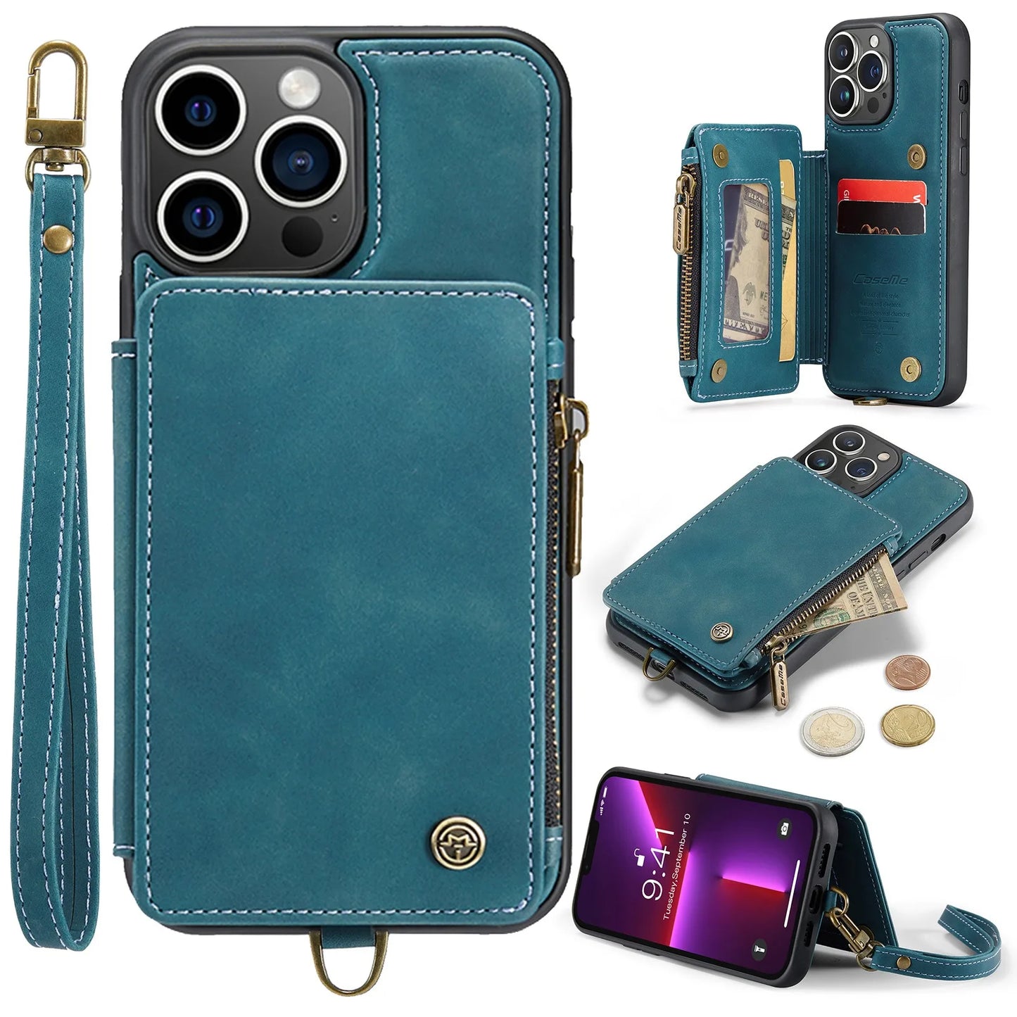 2025 Luxury iPhone Wallet Case with Card Slots & Strap