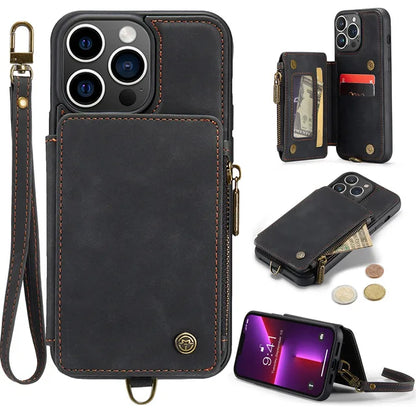 2025 Luxury iPhone Wallet Case with Card Slots & Strap