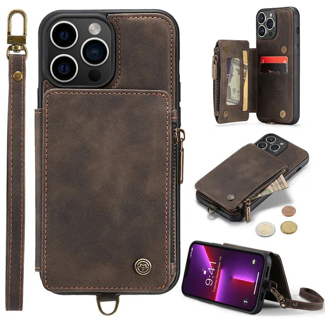 2025 Luxury iPhone Wallet Case with Card Slots & Strap