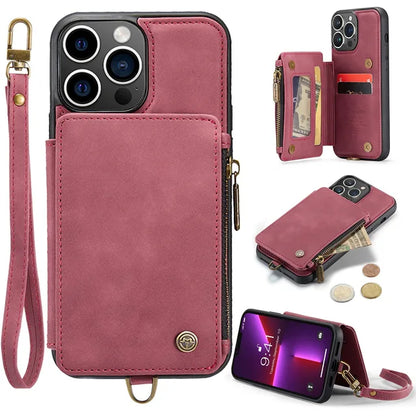 2025 Luxury iPhone Wallet Case with Card Slots & Strap